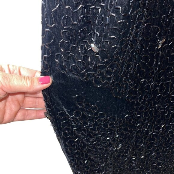 Vintage Womens Dress Size XL Black Velvet Beaded Sequin Maxi Dolman Sleeve - Picture 4 of 11